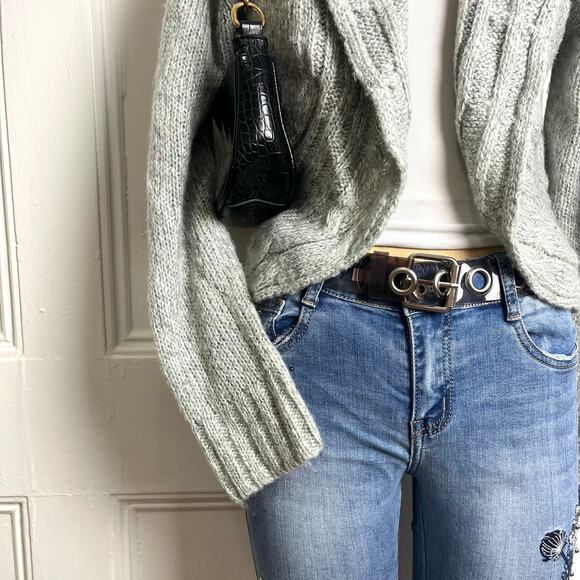 Vintage MUDD Grey knit long sleeve open cardigan Cozycore Festive Preppychic - Picture 3 of 7